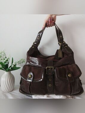 XL Coach brown leather suede bag purse vintage Maggie Ruby RARE luggage Madison